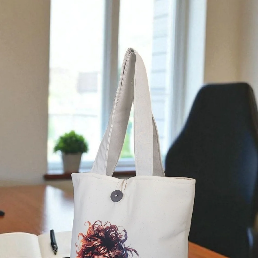 Classic White Canvas Tote Bag with Artistic Prints